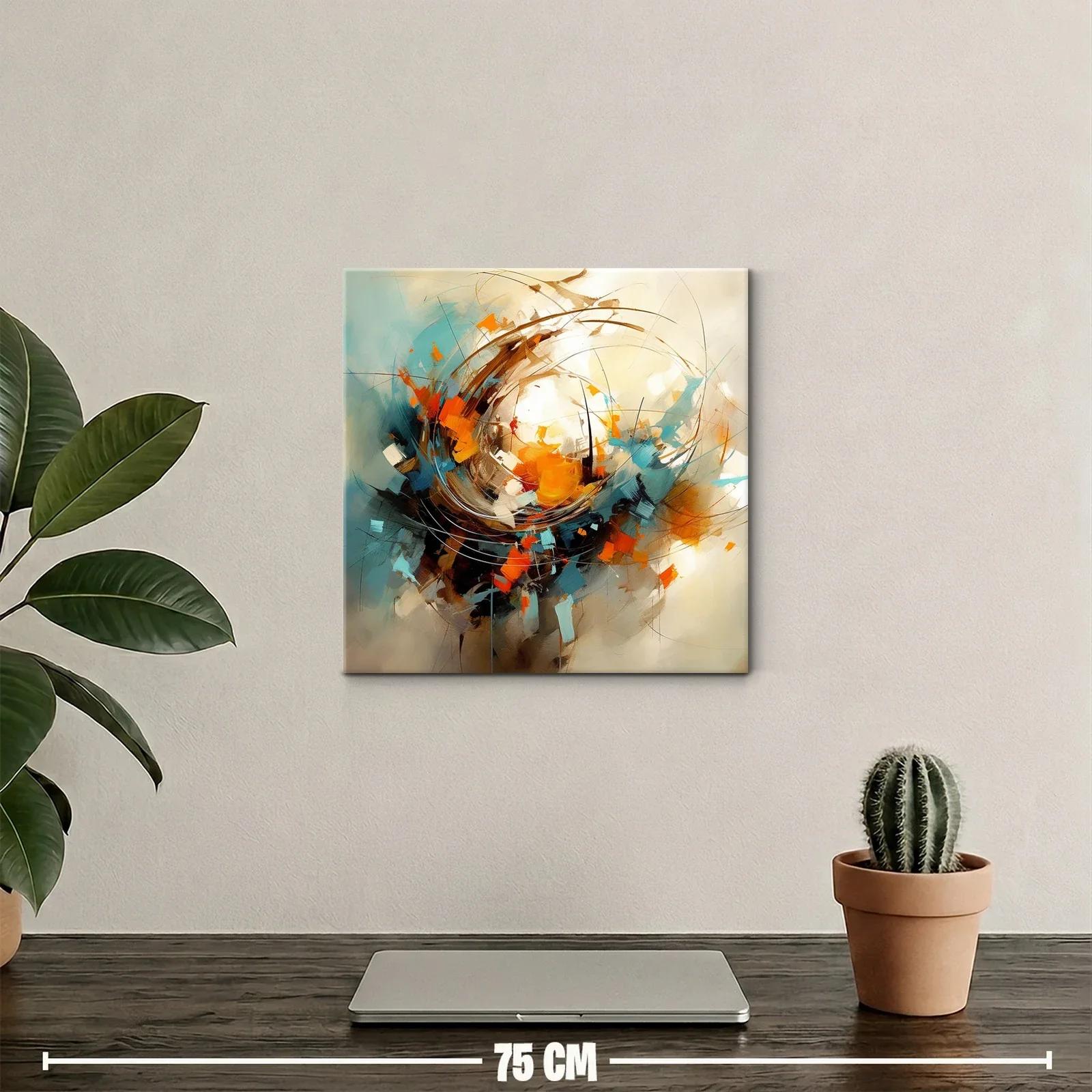 Cuadro abstracto con tonos cálidos y dinamismo vibrante — miniatura 2