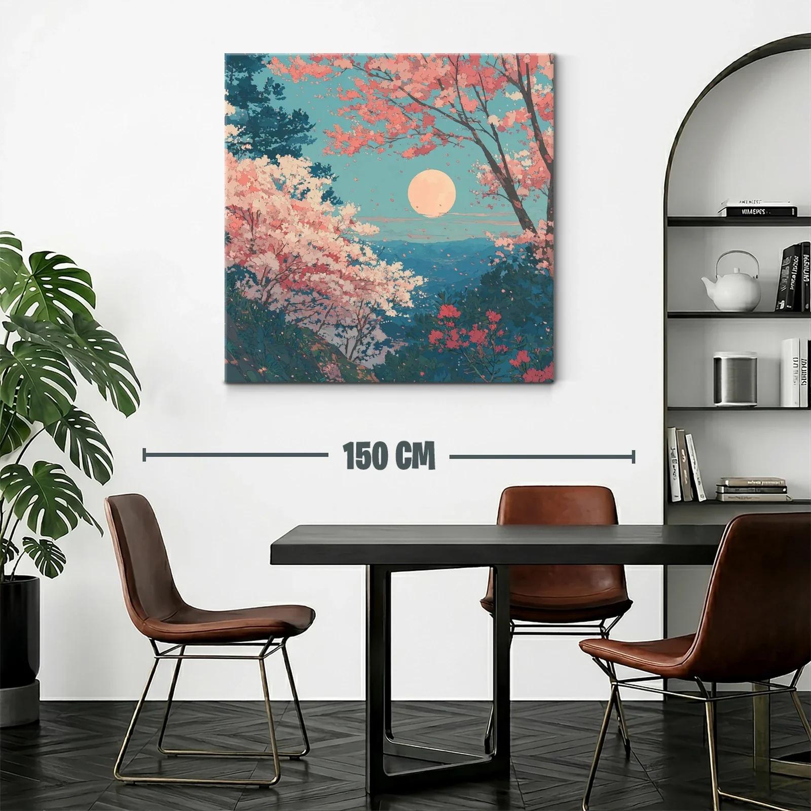 Paisaje de cerezos en flor bajo luna llena — miniatura 2