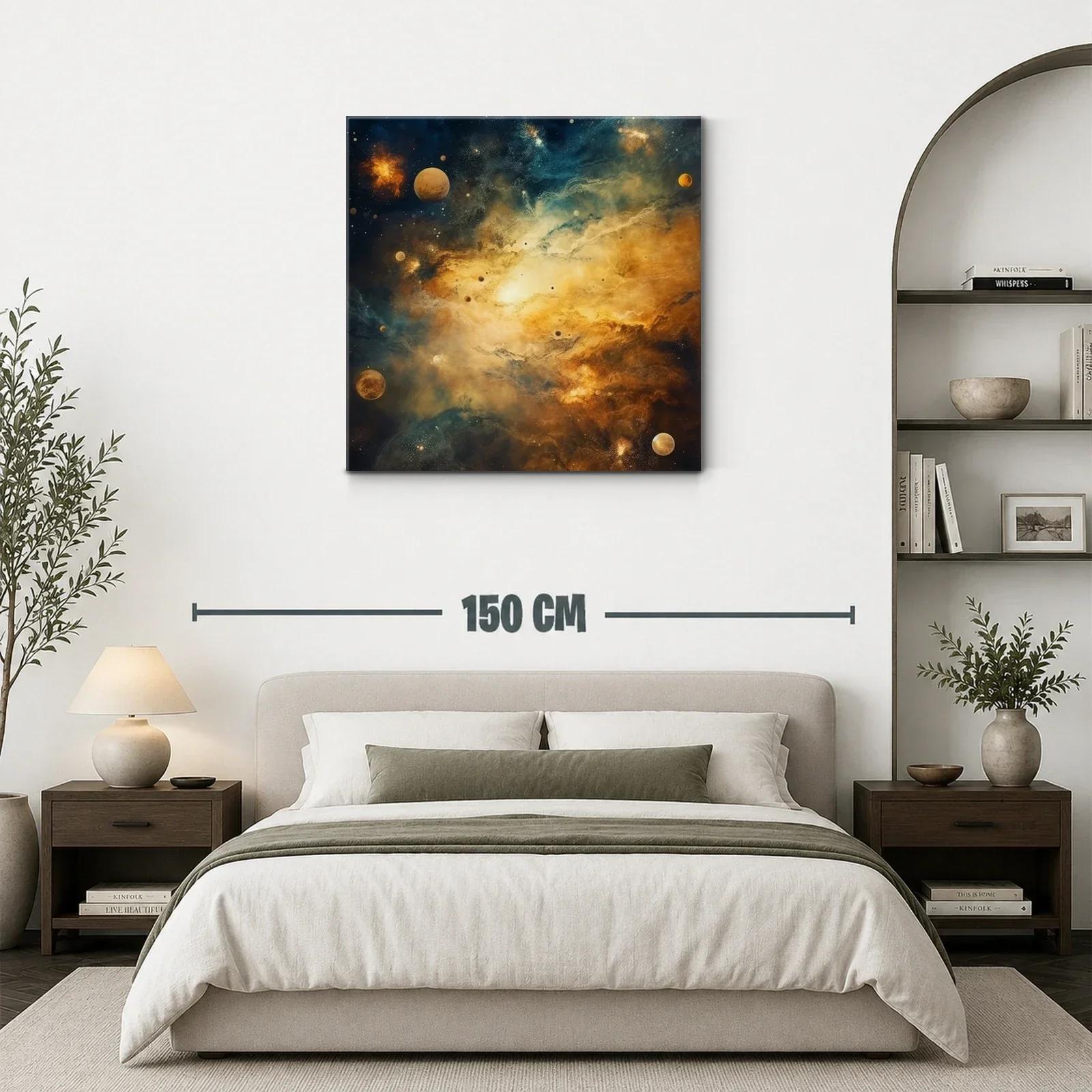 Galaxia brillante entre mundos y estrellas doradas — miniatura 3