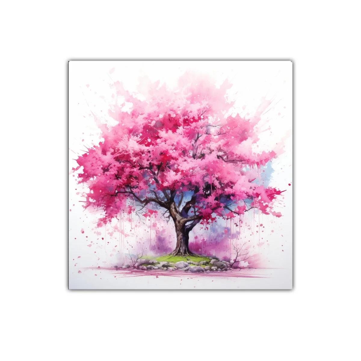 Inspirador árbol en flor con vibrantes tonos rosas y verdes