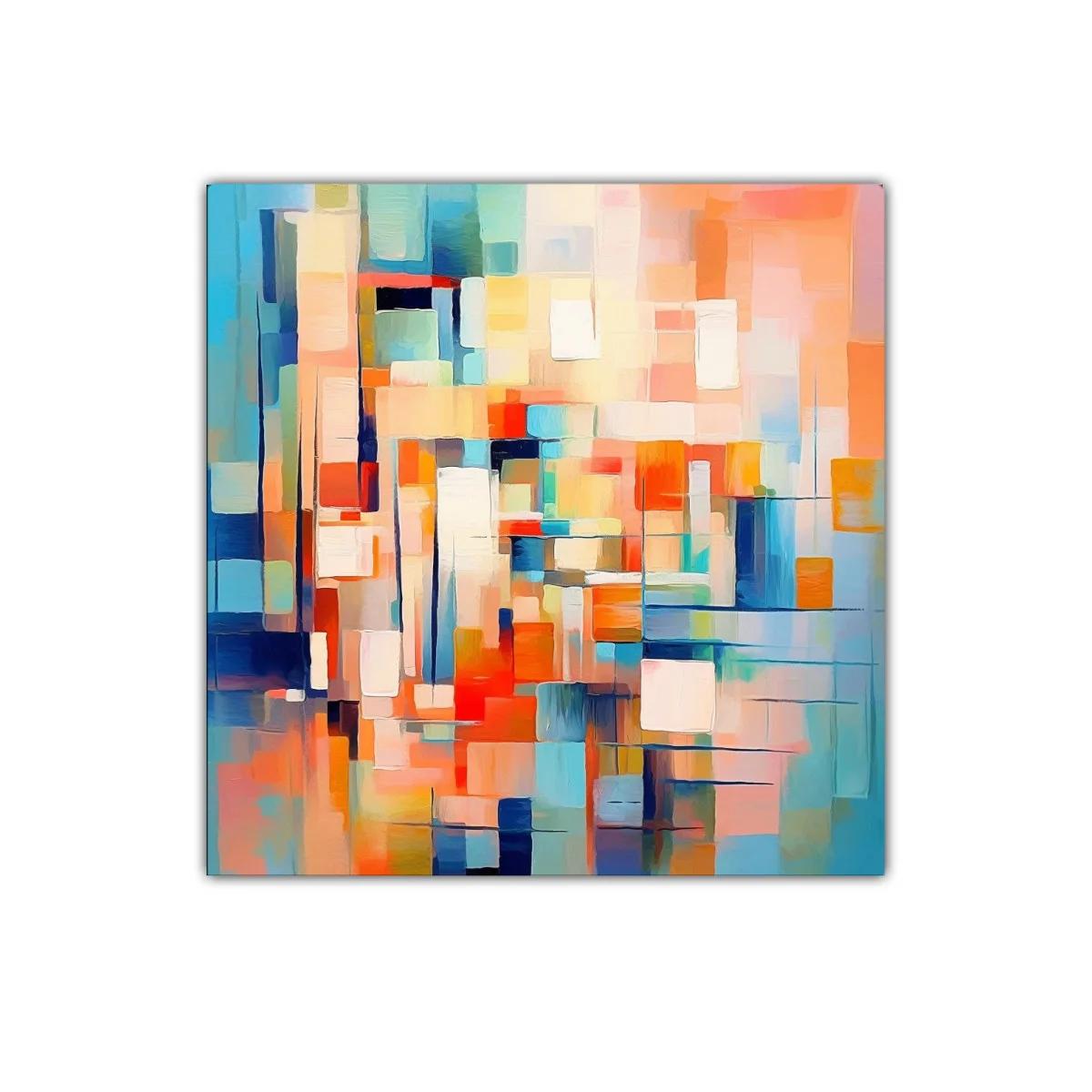 Cuadro abstracto con vibrantes bloques de colores cálidos y fríos — imagen principal