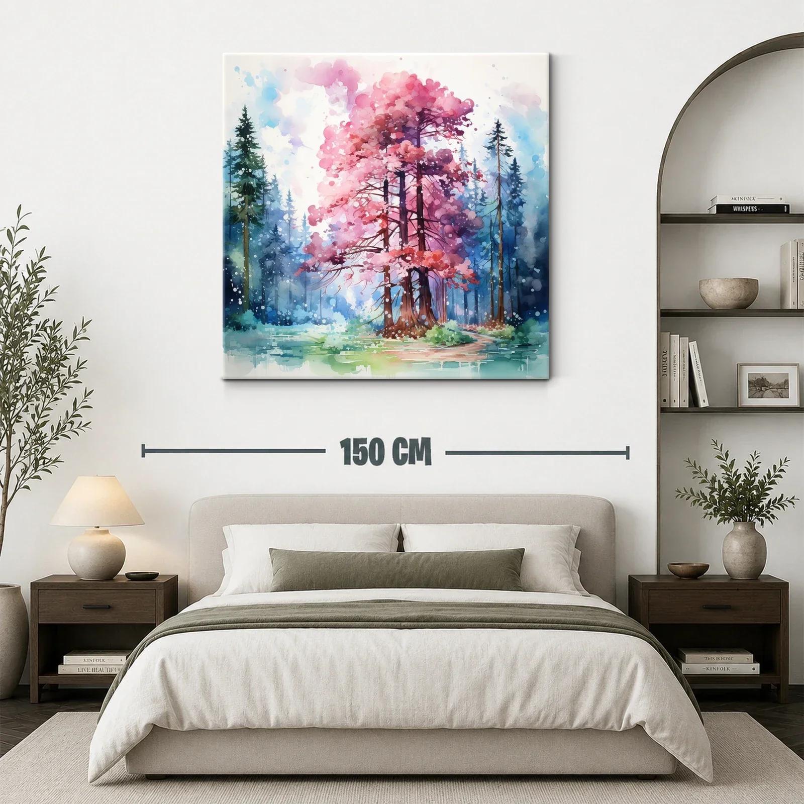 Bosque encantado con árboles en tonos rosas y azules — miniatura 3