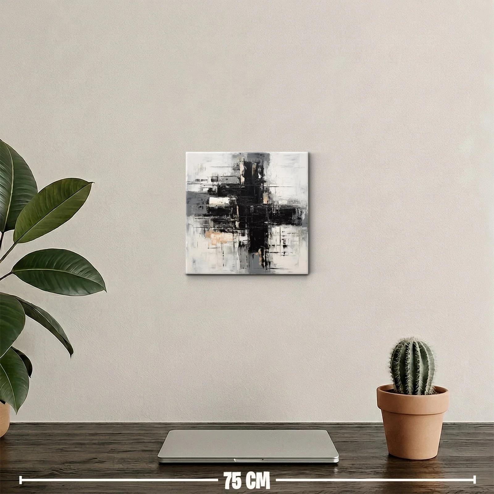 Cuadro abstracto en tonos neutros con contraste fuerte — miniatura 2