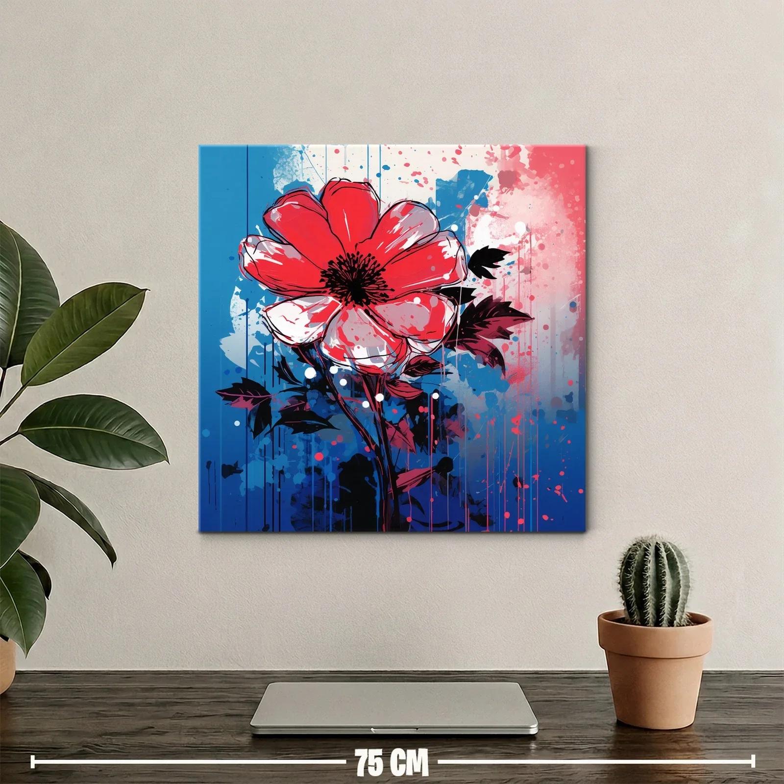 Flor roja vibrante sobre fondo azul y rosa — miniatura 2