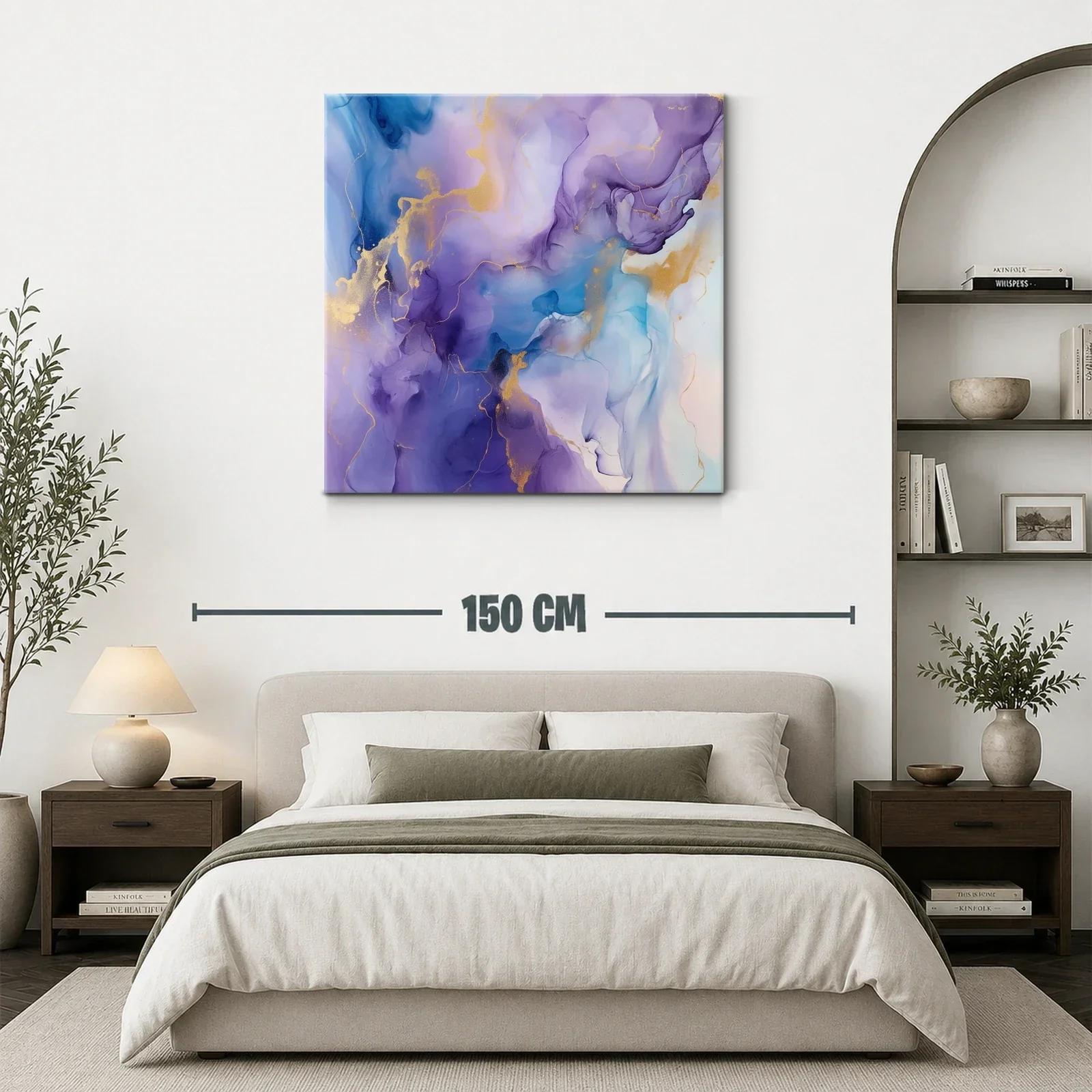Cuadro abstracto en tonos violeta azul y dorado — miniatura 3