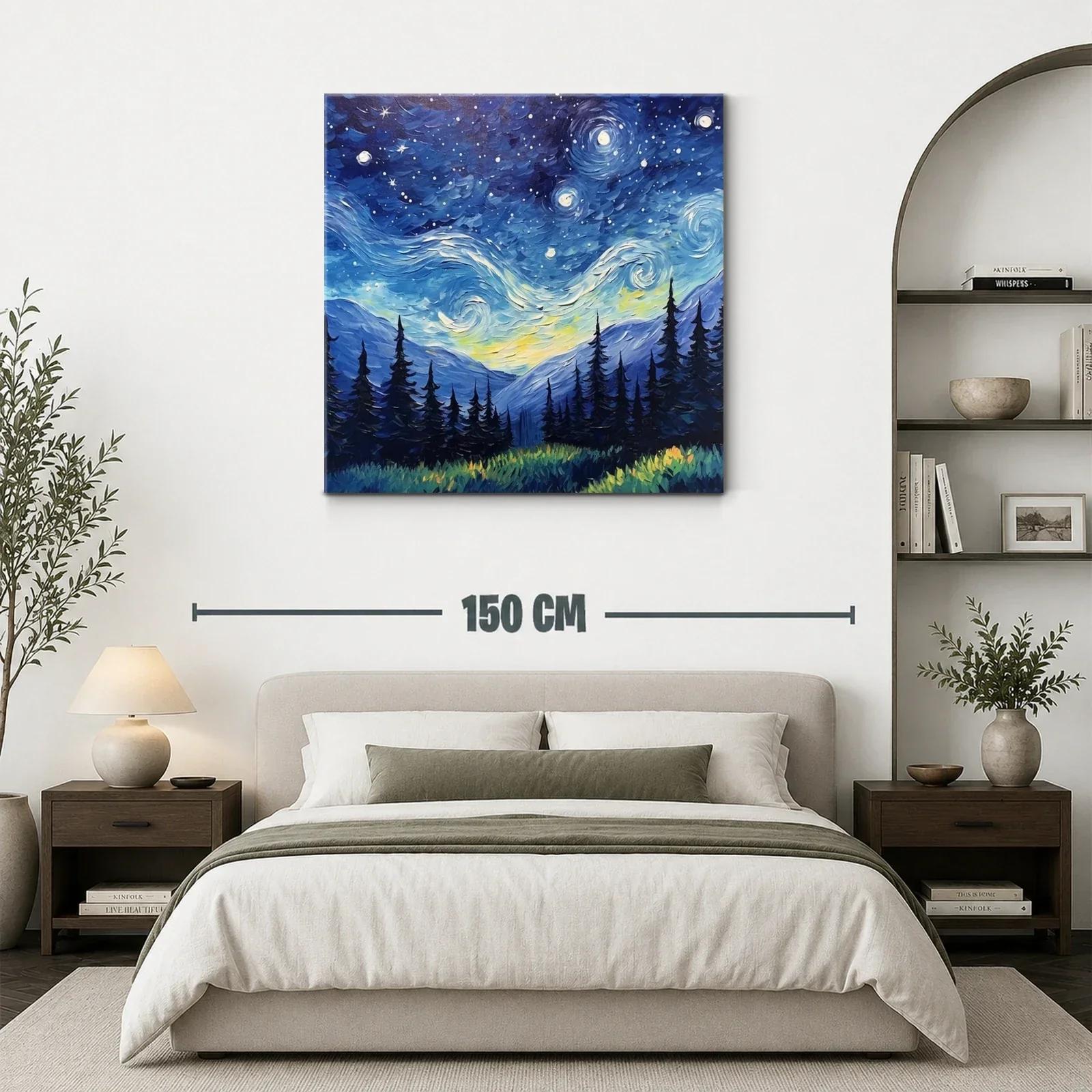 Paisaje nocturno con cielo estrellado sobre montañas y bosque — miniatura 3