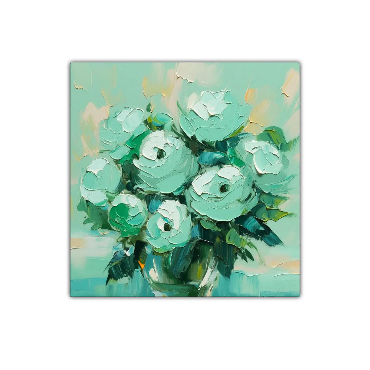 Cuadro decorativo con ramos de flores en tonos verdes y blancos — imagen principal