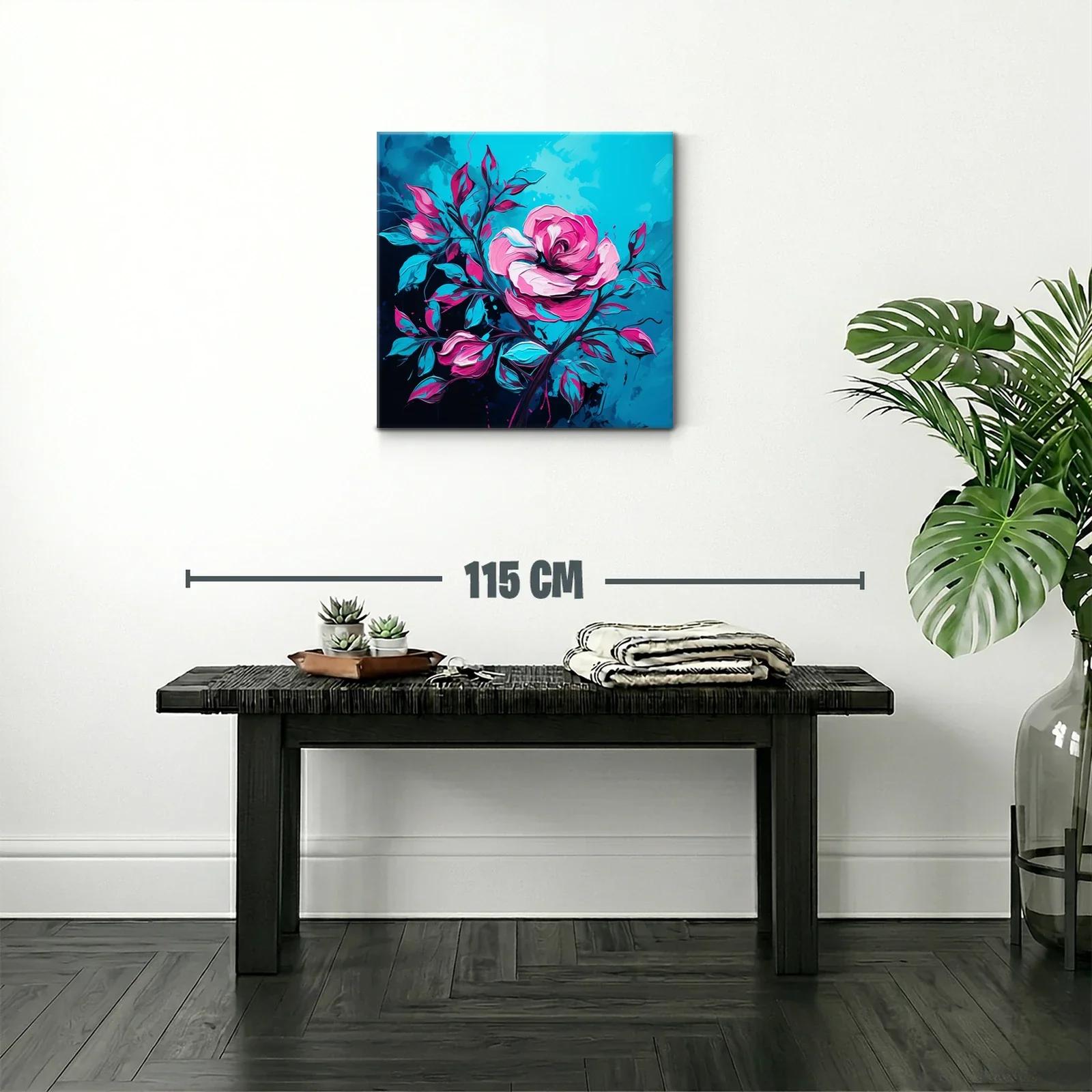 Rosa vibrante con hojas en tonos azules y fucsias — miniatura 2