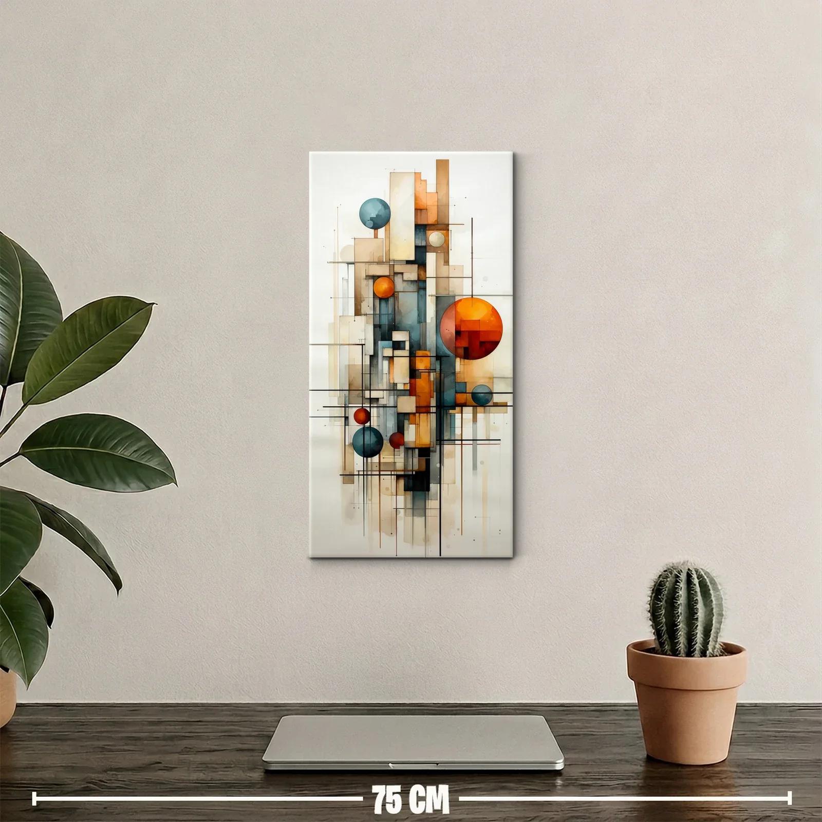 Cuadro composición geométrica con círculos naranjas — miniatura 2
