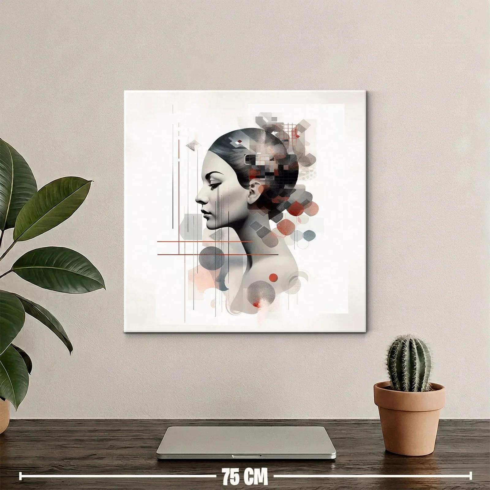 Retrato femenino con abstracción geométrica y tonos cálidos — miniatura 2