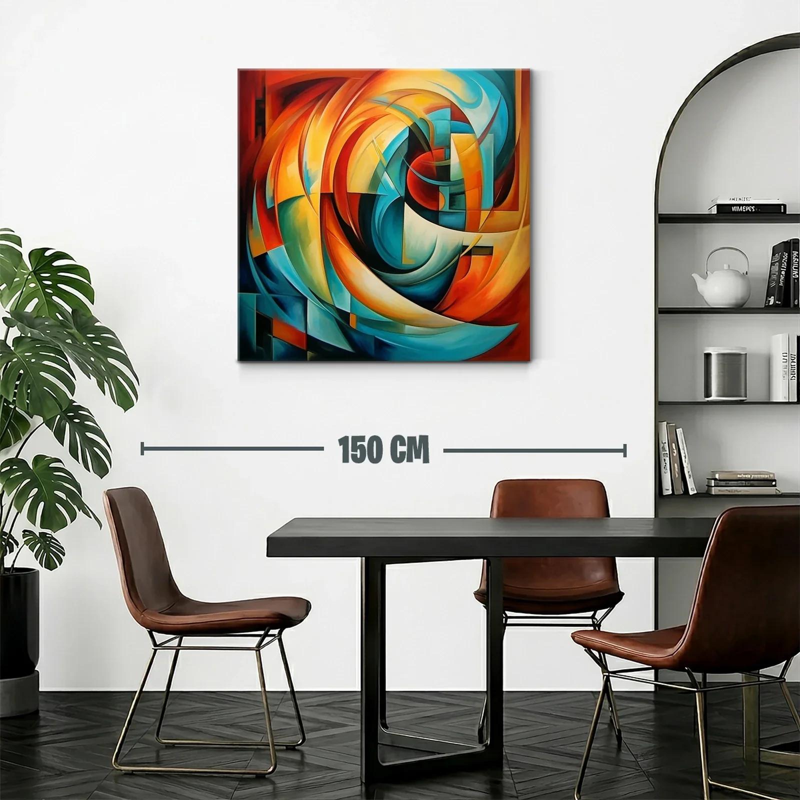 Cuadro abstracto con vibrantes formas en tonos cálidos y fríos — miniatura 2