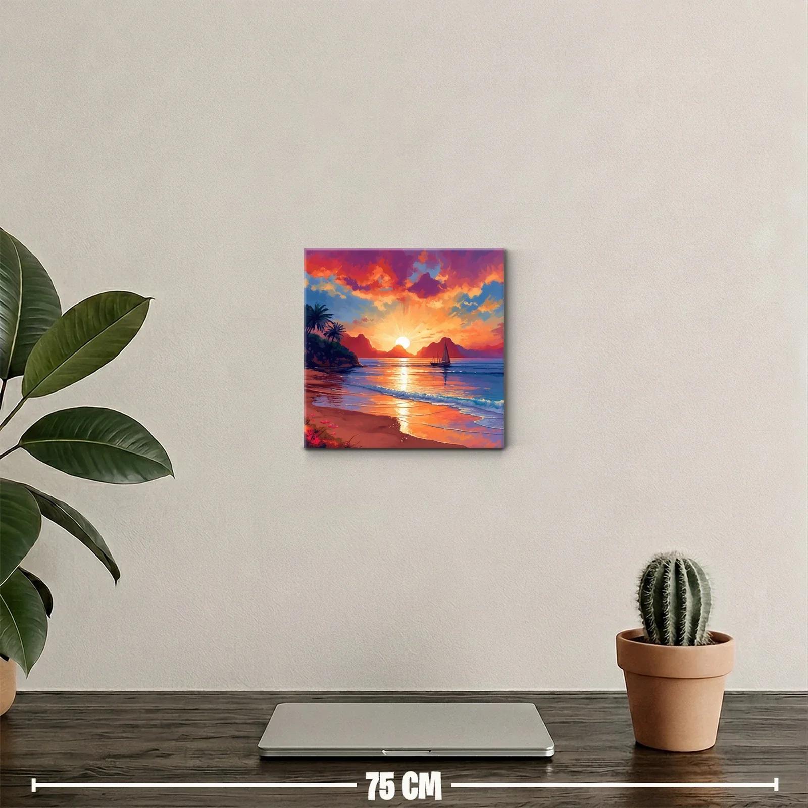 Atardecer vibrante con velero en la playa tranquila — miniatura 2