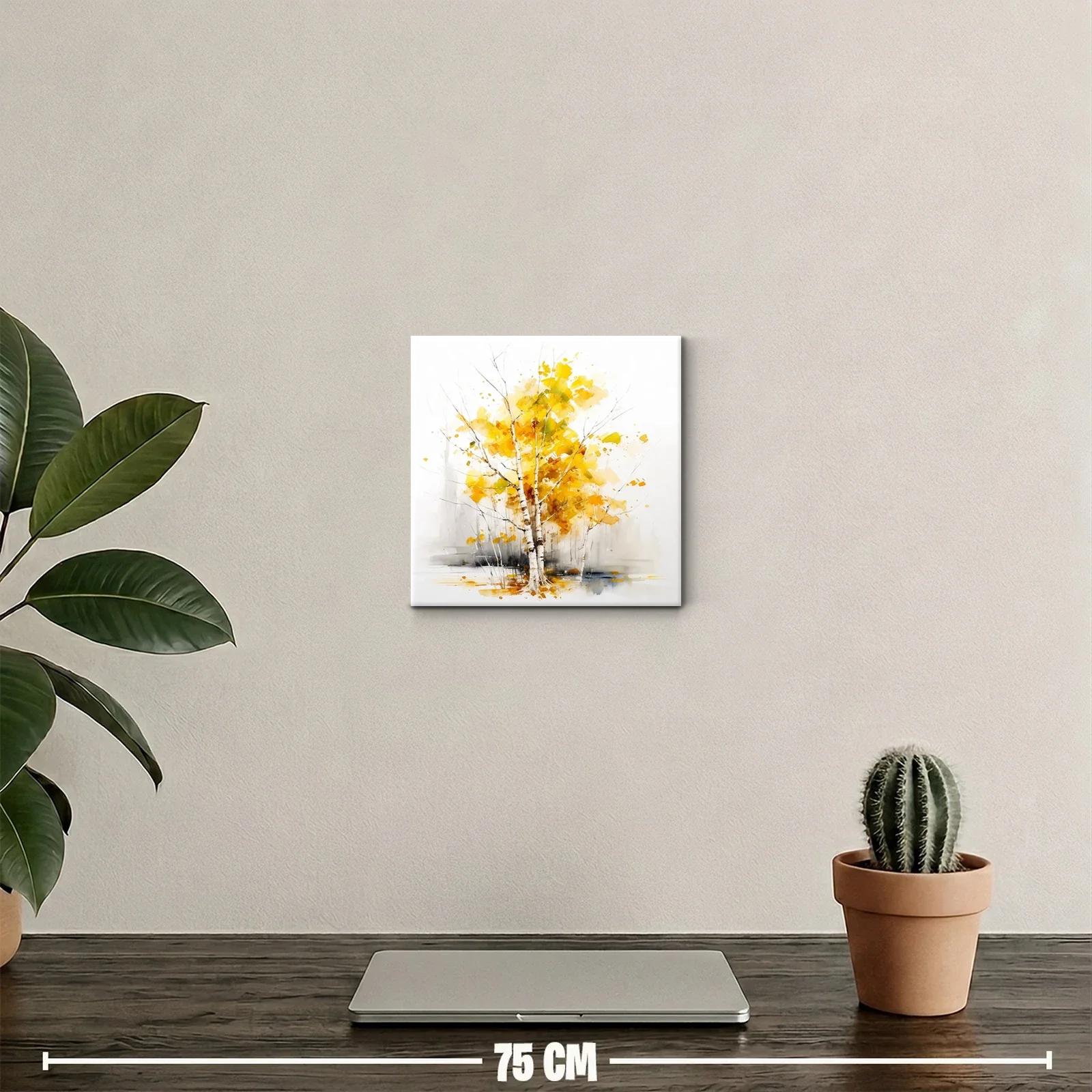 Cuadro decorativo con árbol y hojas otoñales en tonos amarillos — miniatura 2
