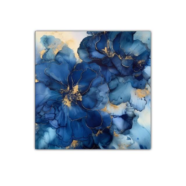 Flores abstractas en tonos azules con detalles dorados