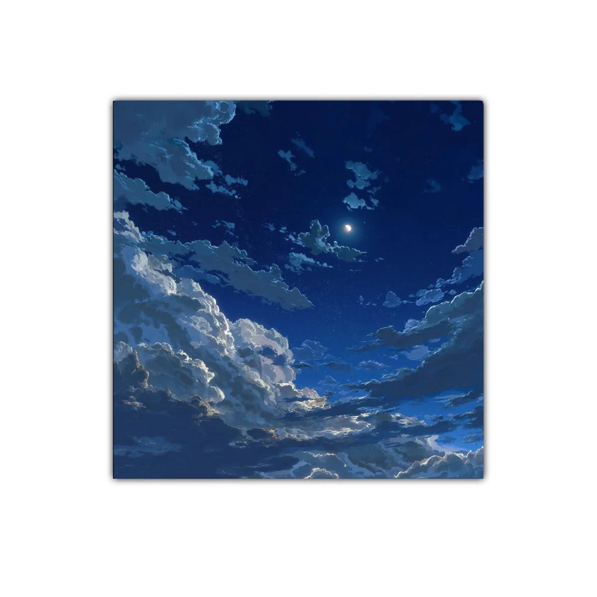 Cielo nocturno estrellado con nubes iluminadas por la luna — miniatura 1