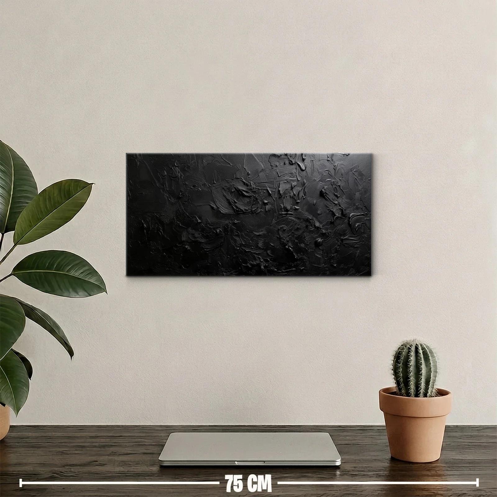 Cuadro textura abstracta negra con relieve irregular — miniatura 2