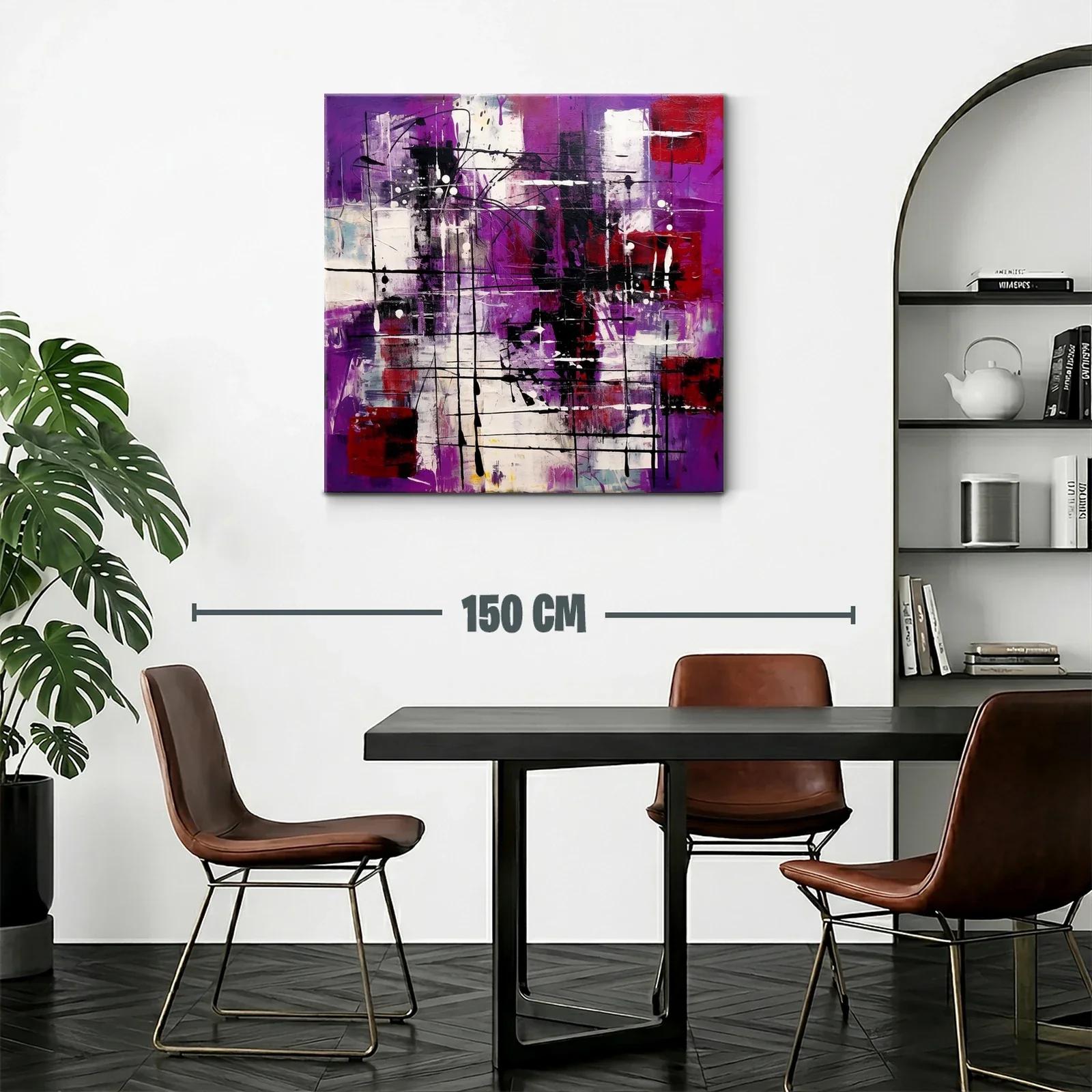 Cuadro abstracto contemporáneo con tonos púrpura y rojo — miniatura 2