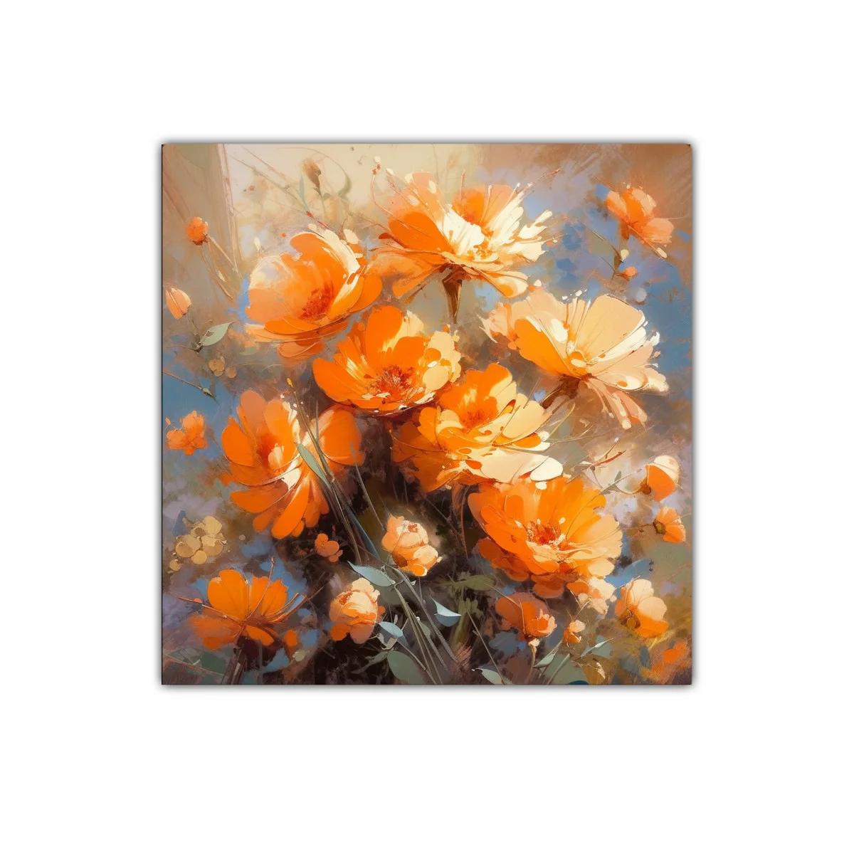Ramo vibrante de flores naranjas y crema en tonos cálidos