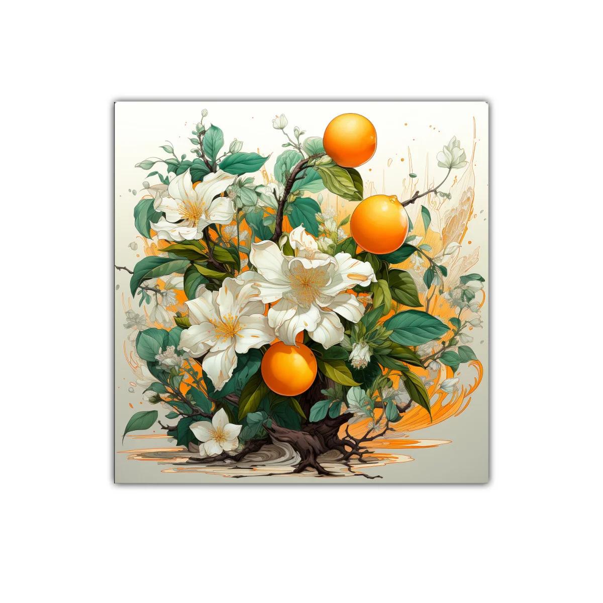 Cuadro decorativo con flores blancas y naranjas vibrantes — imagen principal