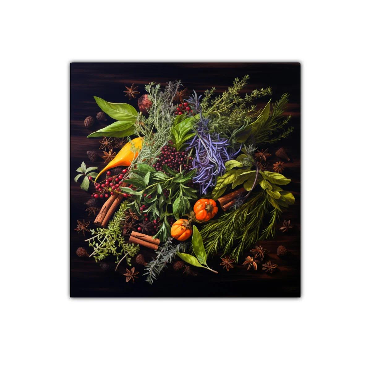 Cuadro decorativo con composición de hierbas y especias frescas — imagen principal