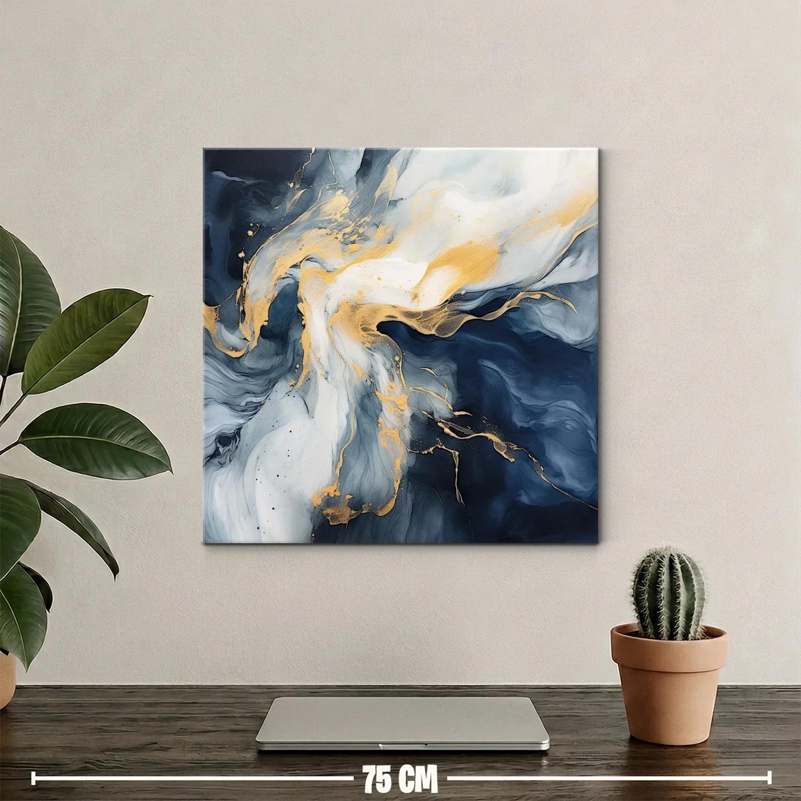 Cuadro abstracto en tonos azul y dorado elegante y moderno — miniatura 2