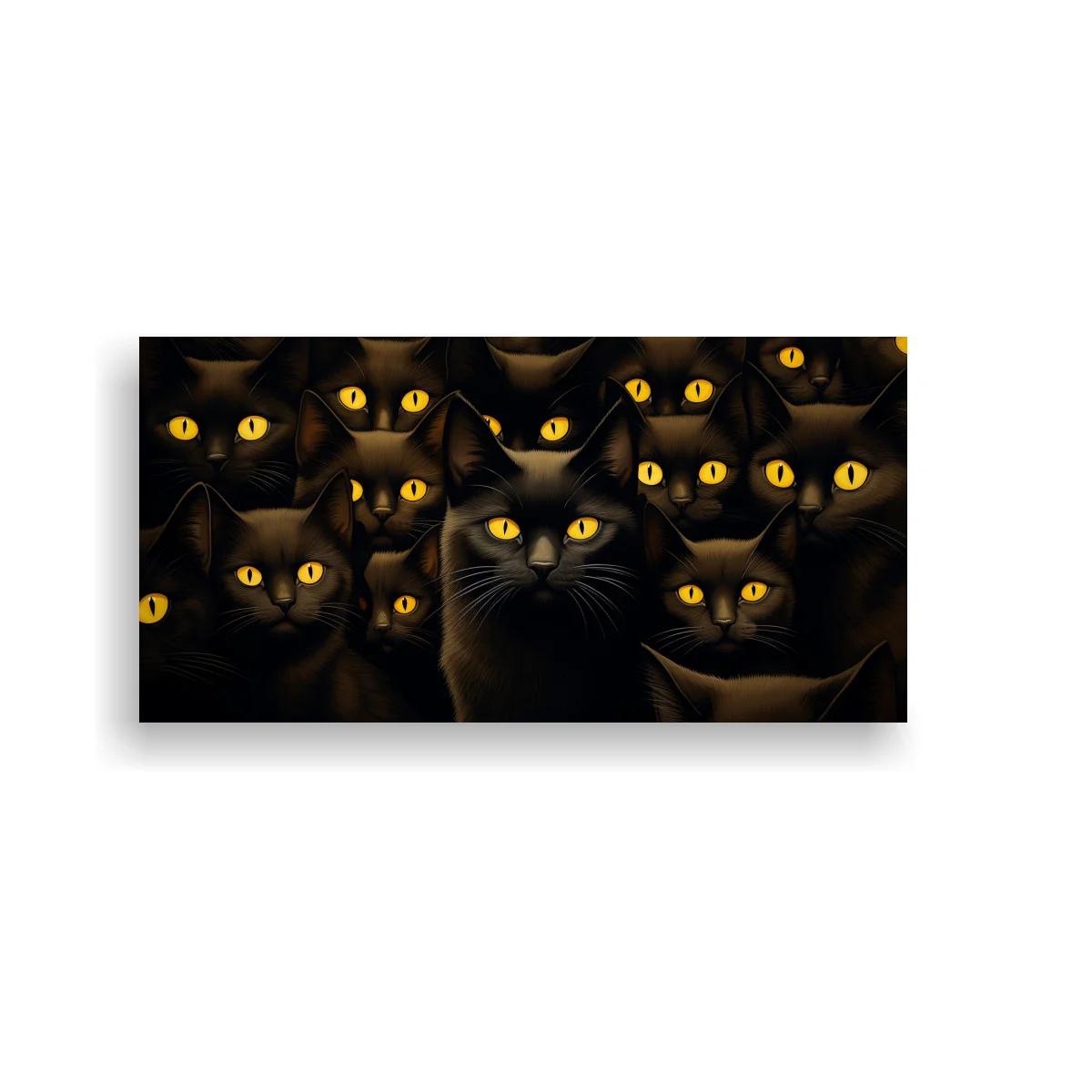 Cuadro de gatos negros con ojos amarillos brillantes
