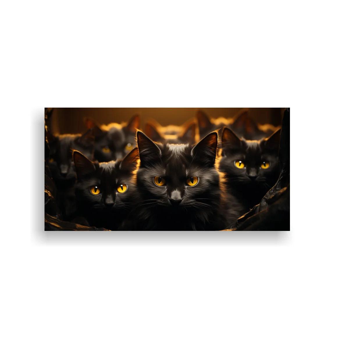 Cuadro tres gatos negros de ojos amarillos