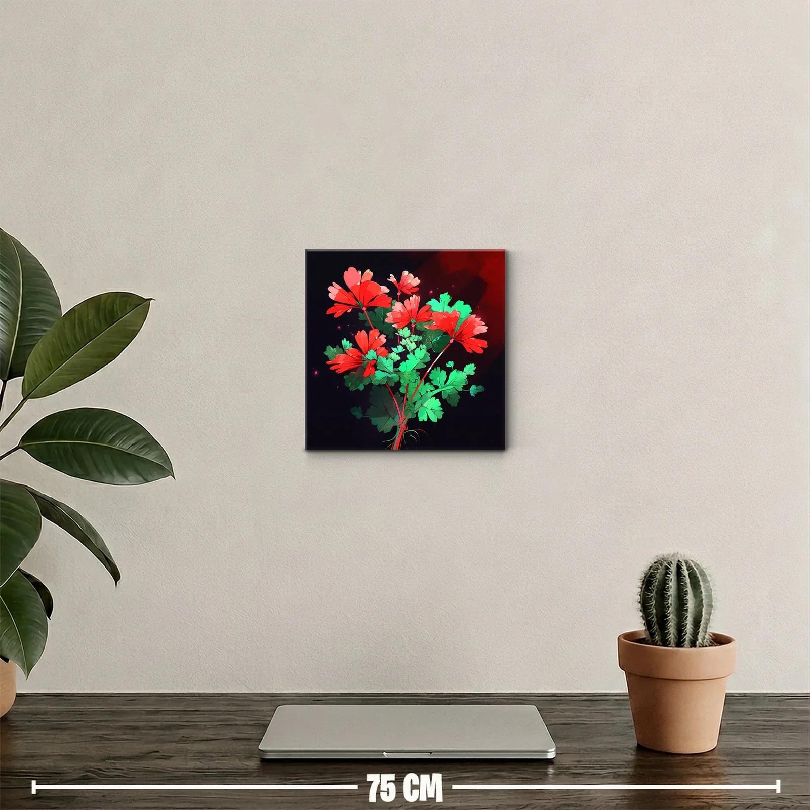 Cuadro decorativo con flores rojas vibrantes y hojas verdes — miniatura 2
