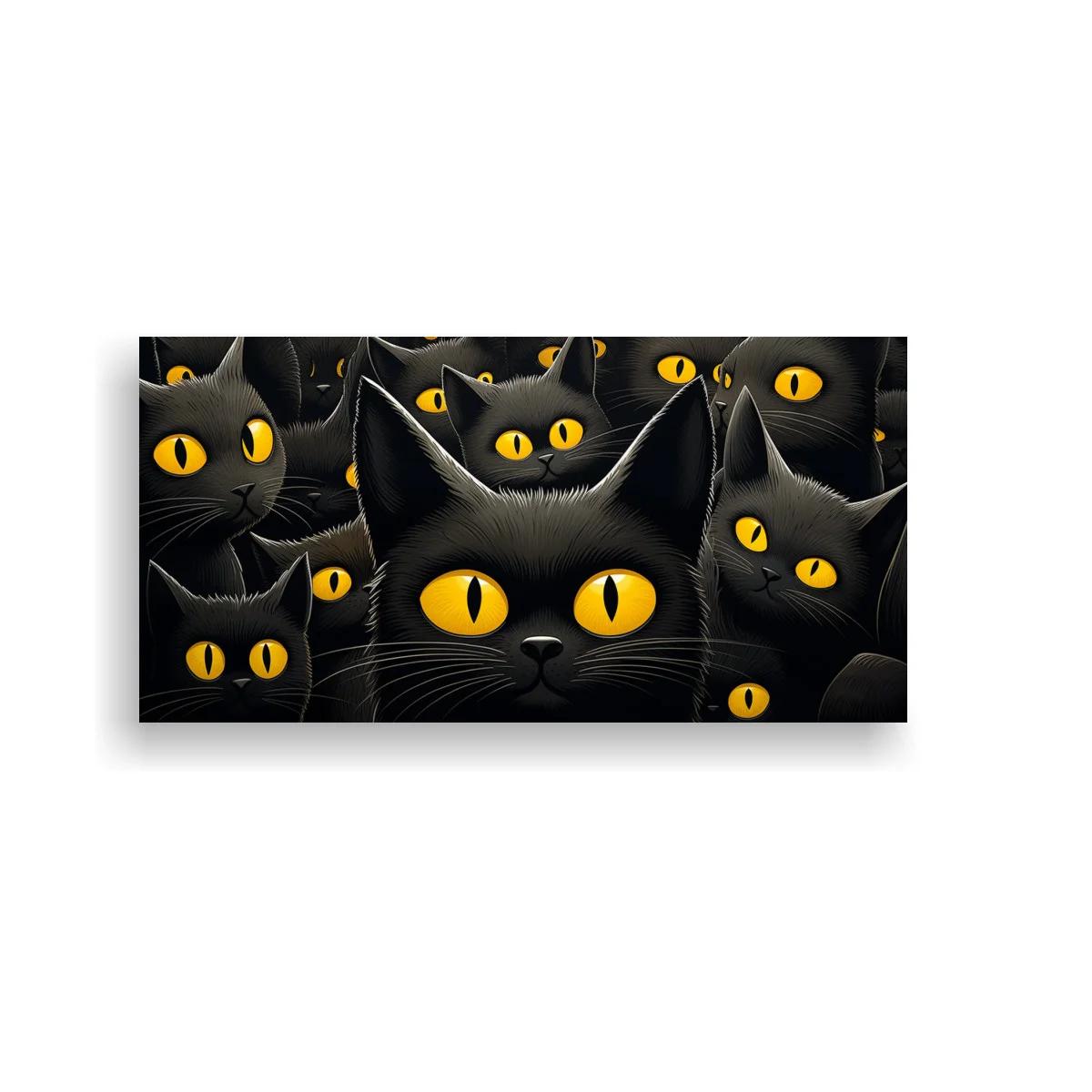 Cuadro grupo de gatos negros con ojos amarillos
