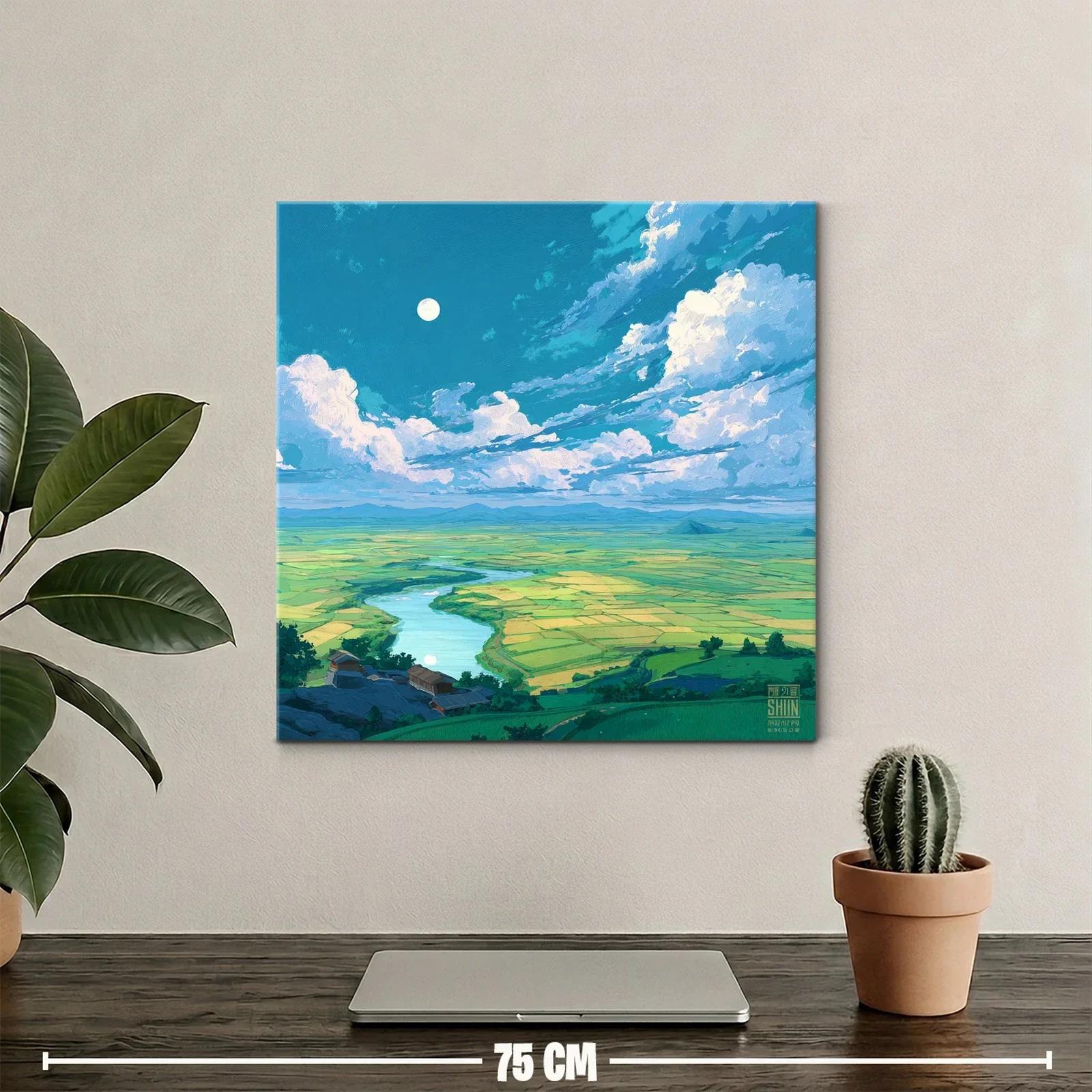Paisaje sereno con río y vastos campos verdes — miniatura 2