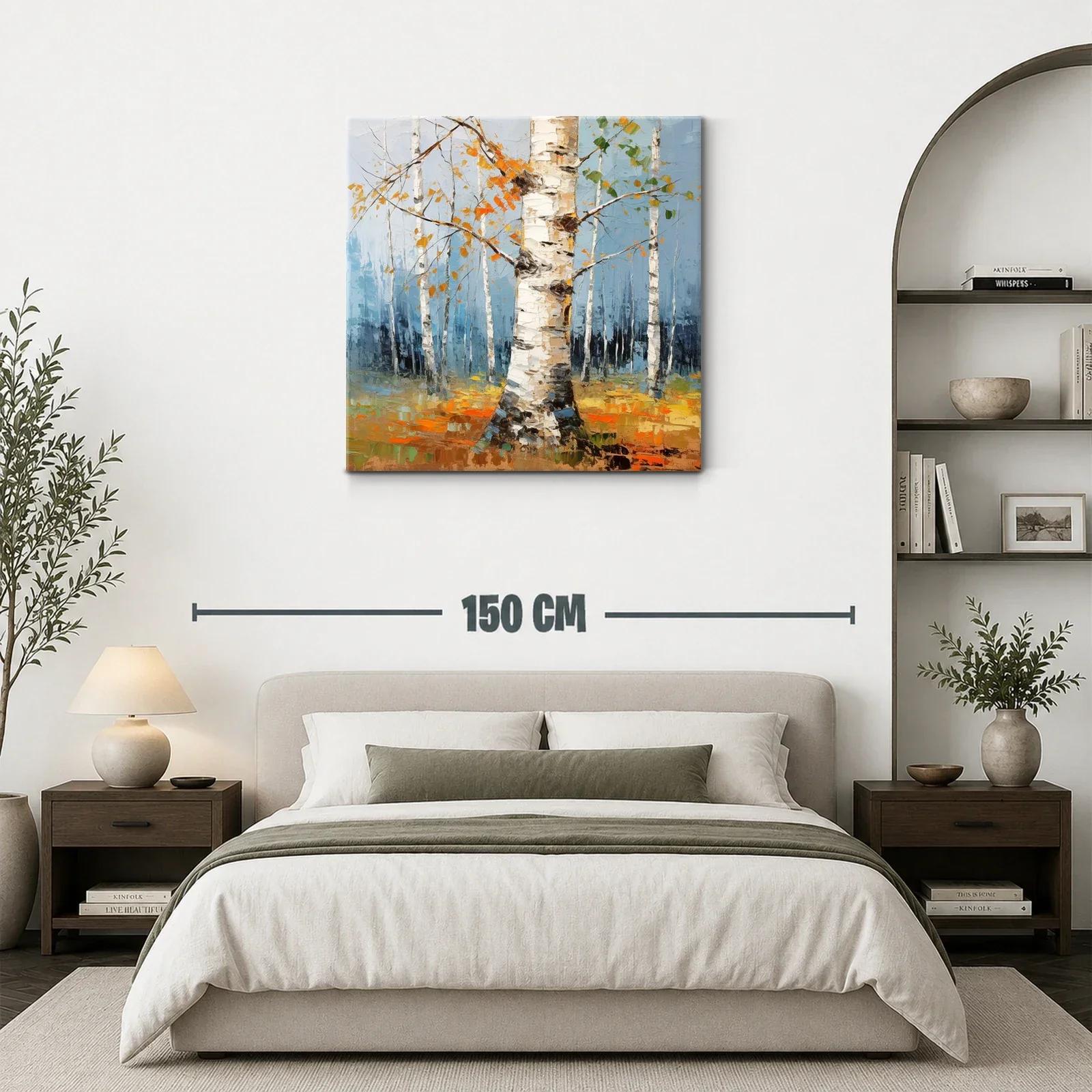 Bosque de abedules con tonos otoñales y cielo azul — miniatura 3