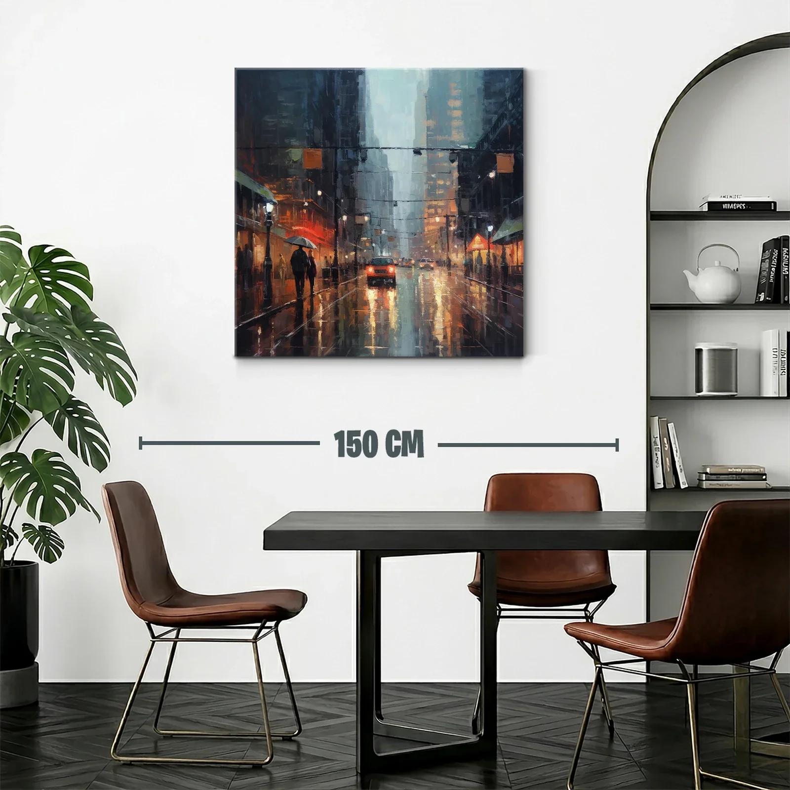 Paisaje urbano lluvioso con reflejos y luz cálida — miniatura 2