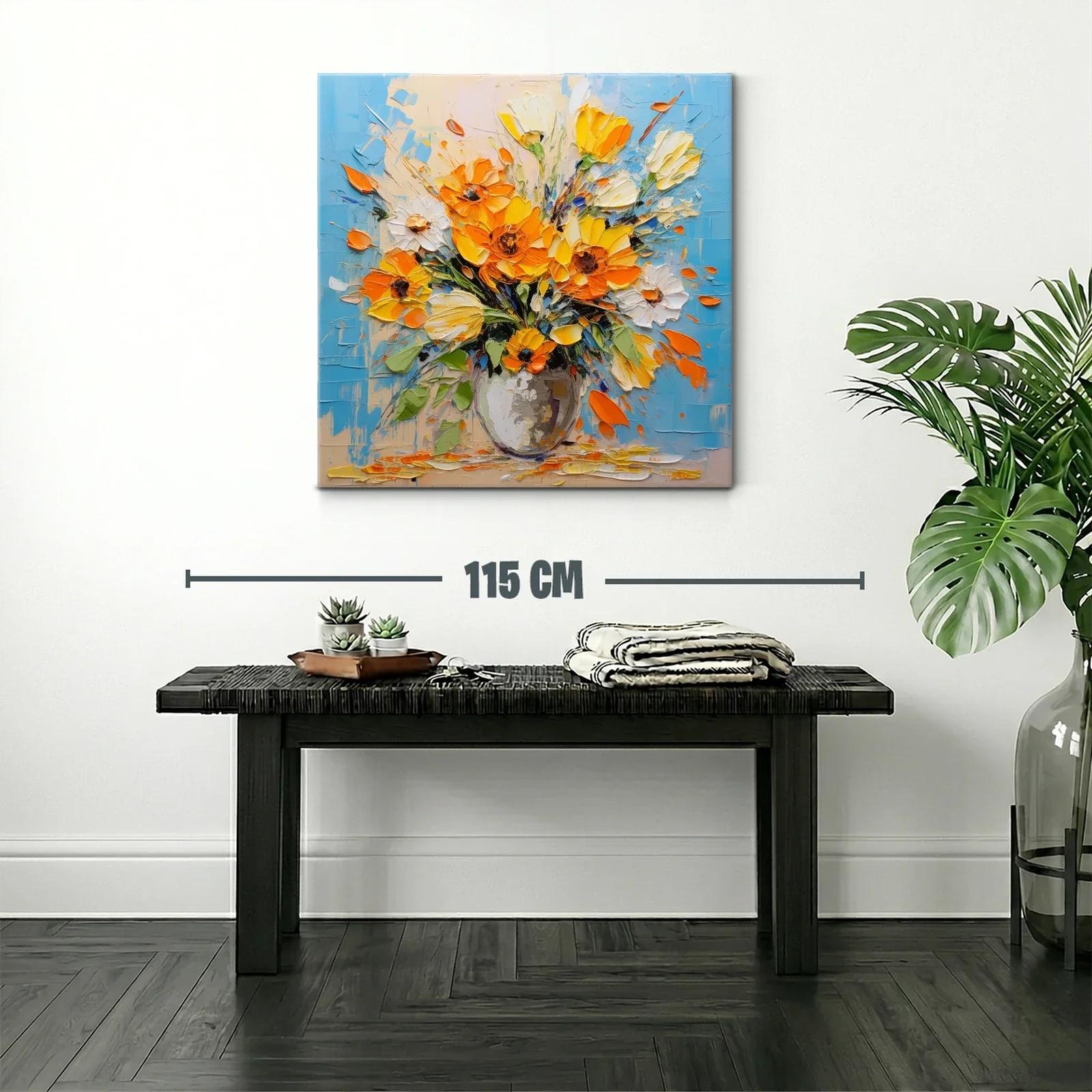 Ramo vibrante de flores amarillas y naranjas en azul — miniatura 2