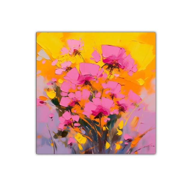 Cuadro decorativo con flores vibrantes en tonos rosas y naranjas