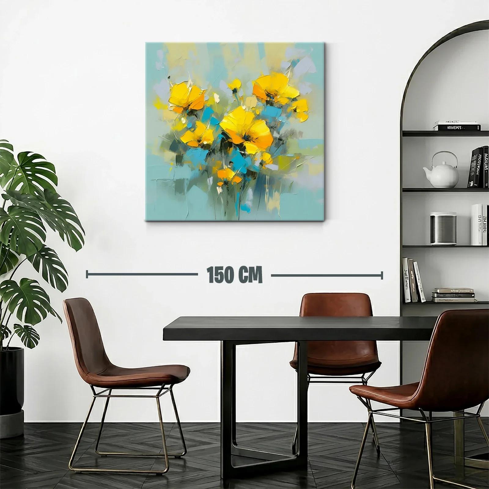 Cuadro floral vibrante con tonos amarillos y azules — miniatura 2
