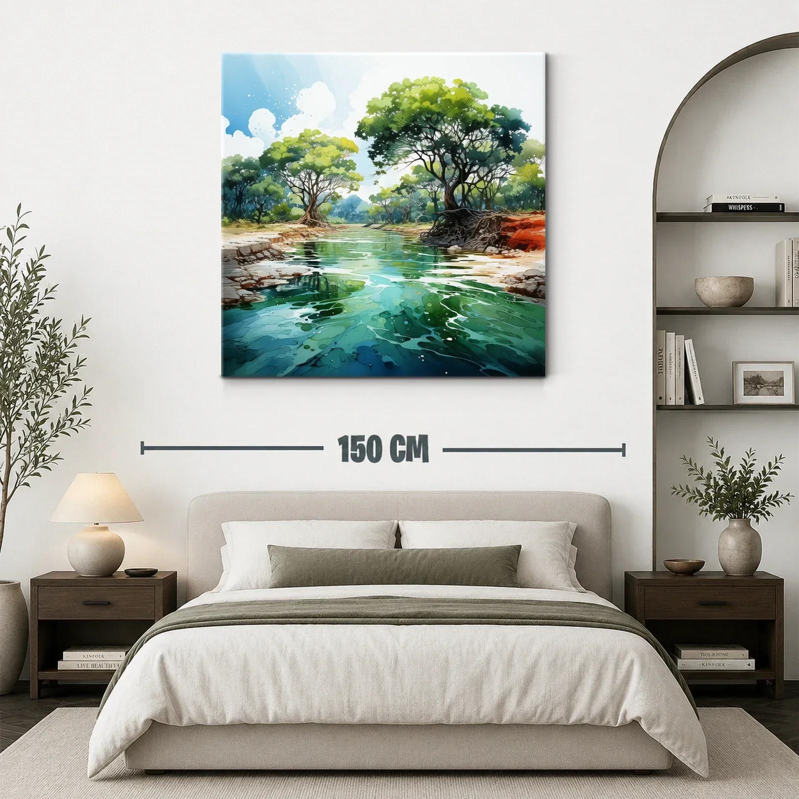 Paisaje natural con río y árboles frondosos verdes — miniatura 3