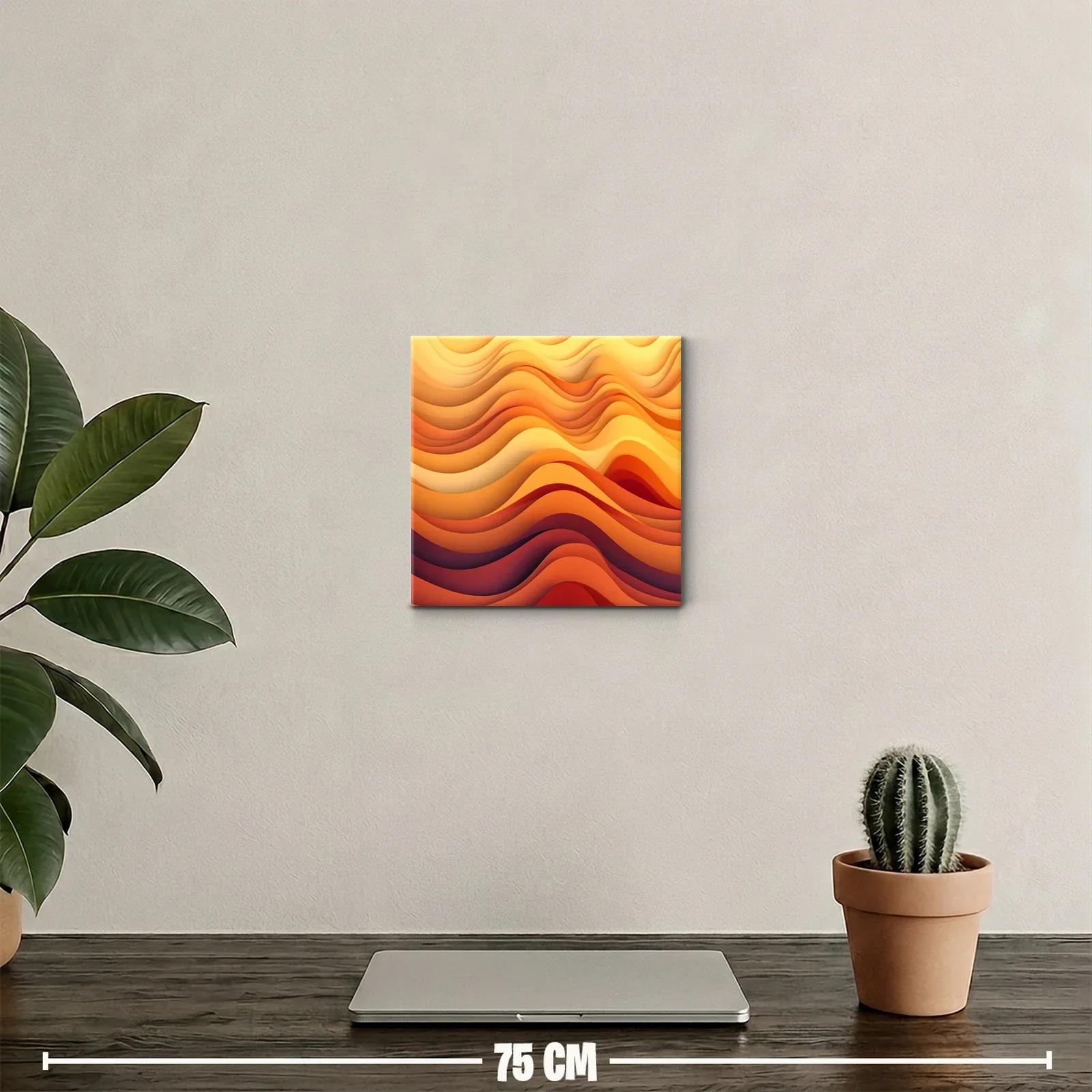 Cuadro abstracto con ondas cálidas en tonos naranjas y amarillos — miniatura 2