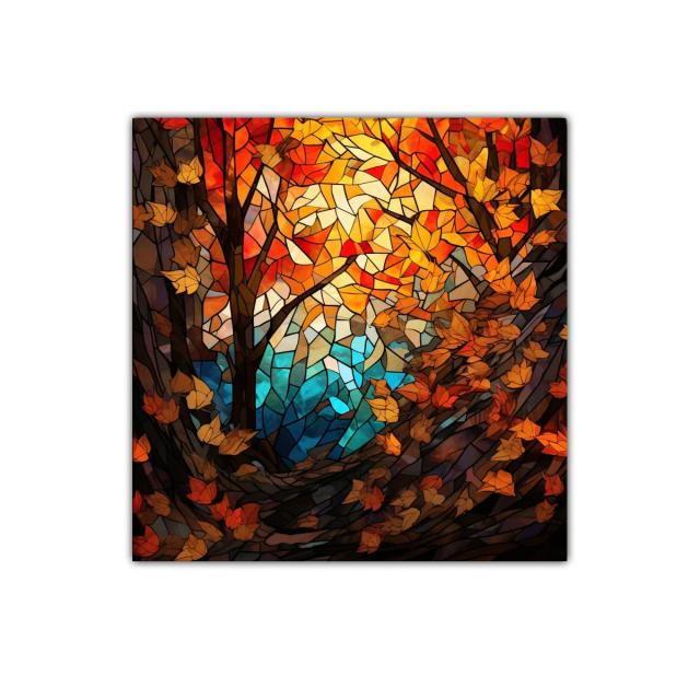 Cuadro decorativo paisaje otoñal en colores cálidos y vibrantes