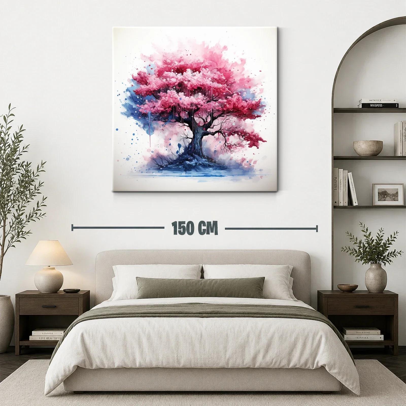 Árbol en tonos rosas vibrantes con fondo azul y blanco — miniatura 3