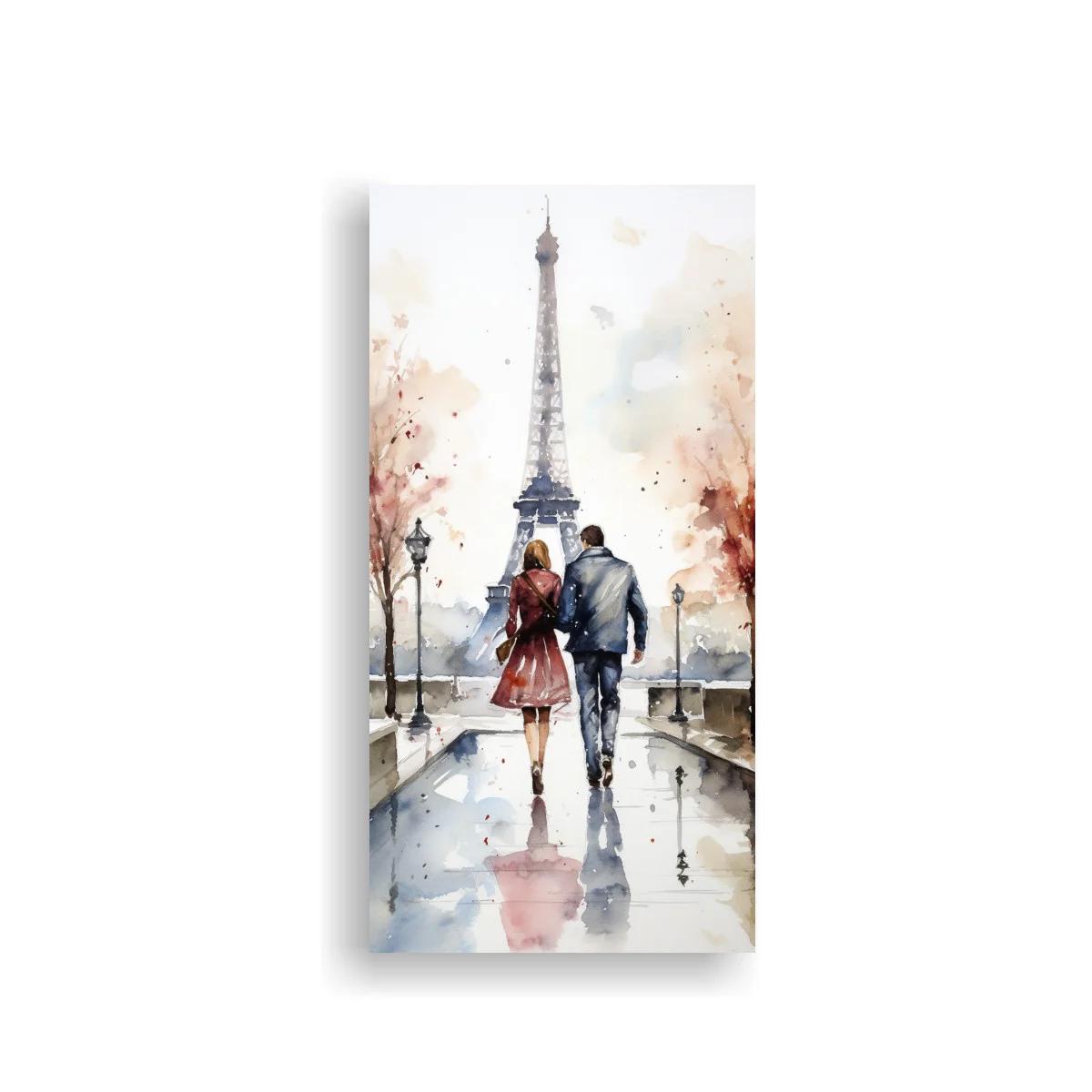 Cuadro pareja en París con abrigo rojo