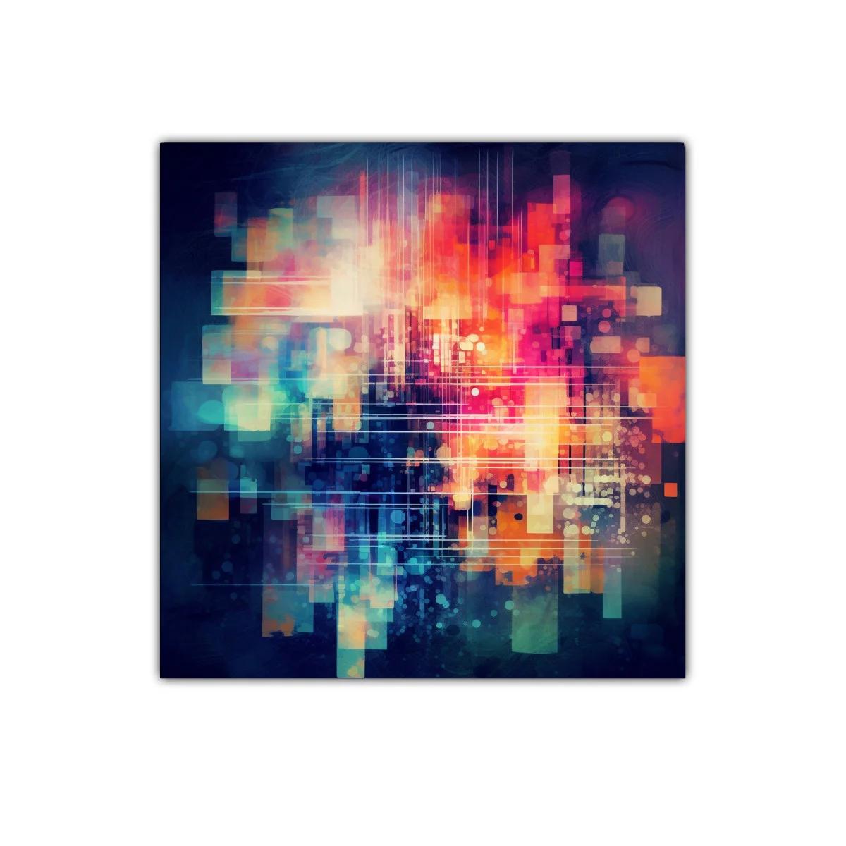 Composición abstracta en tonos cálidos y fríos vibrantes
