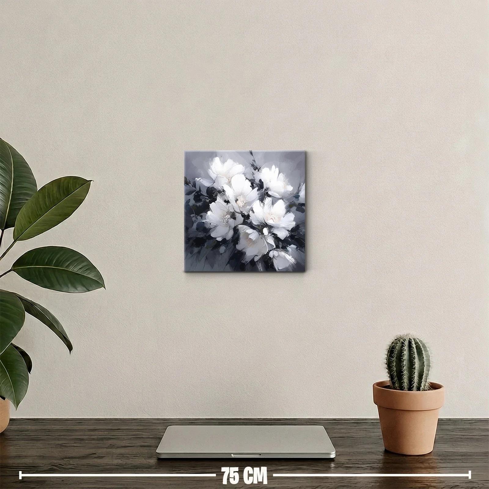 Cuadro decorativo con flores blancas y tonos grises elegantes — miniatura 2