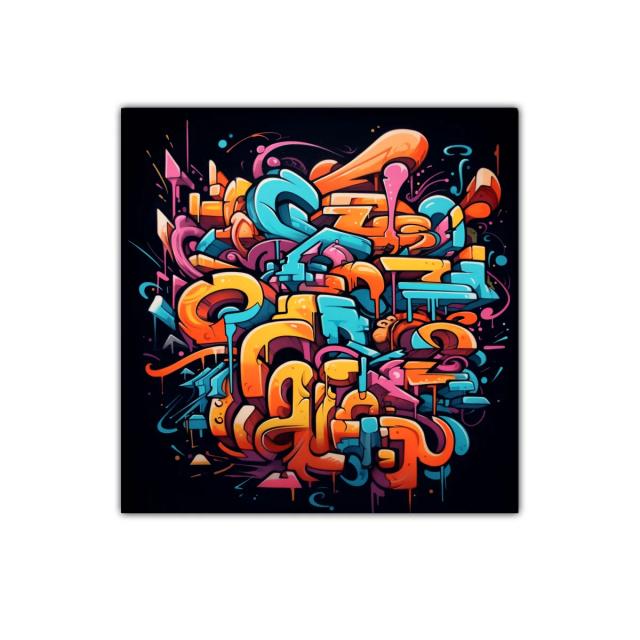 Arte urbano vibrante con colores intensos y formas dinámicas