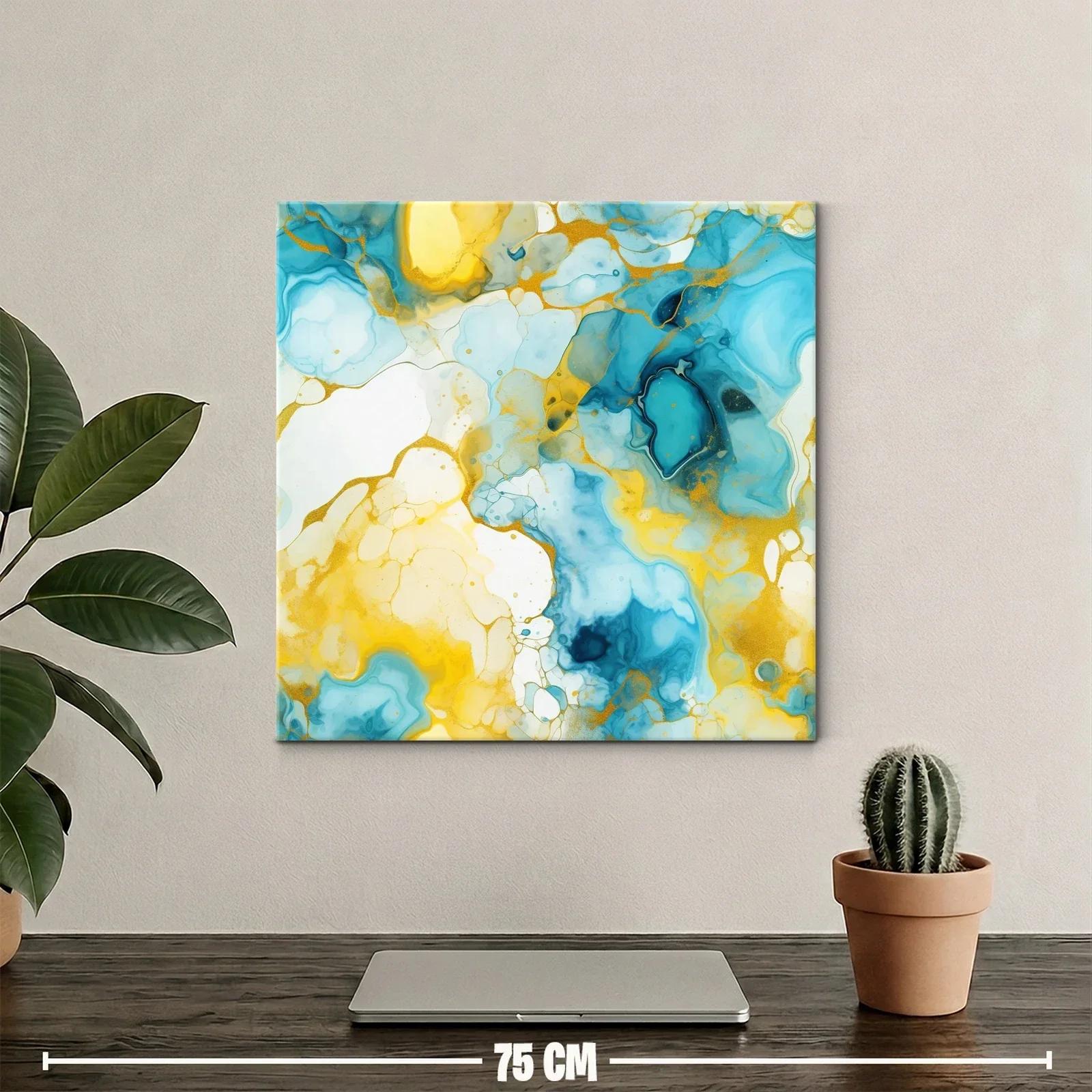 Cuadro abstracto con tonos azules y dorados vibrantes — miniatura 2