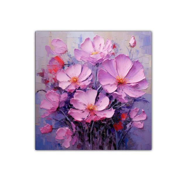 Cuadro moderno con ramo de flores en tonos rosas y lilas