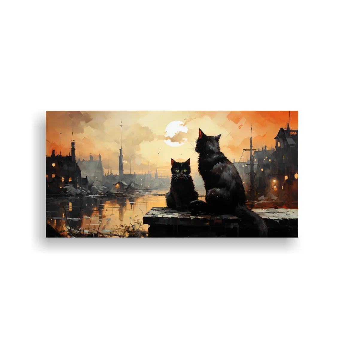 Cuadro dos gatos negros junto al canal