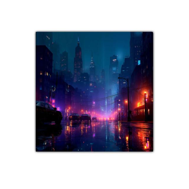 Paisaje urbano nocturno con luces de neón vibrantes