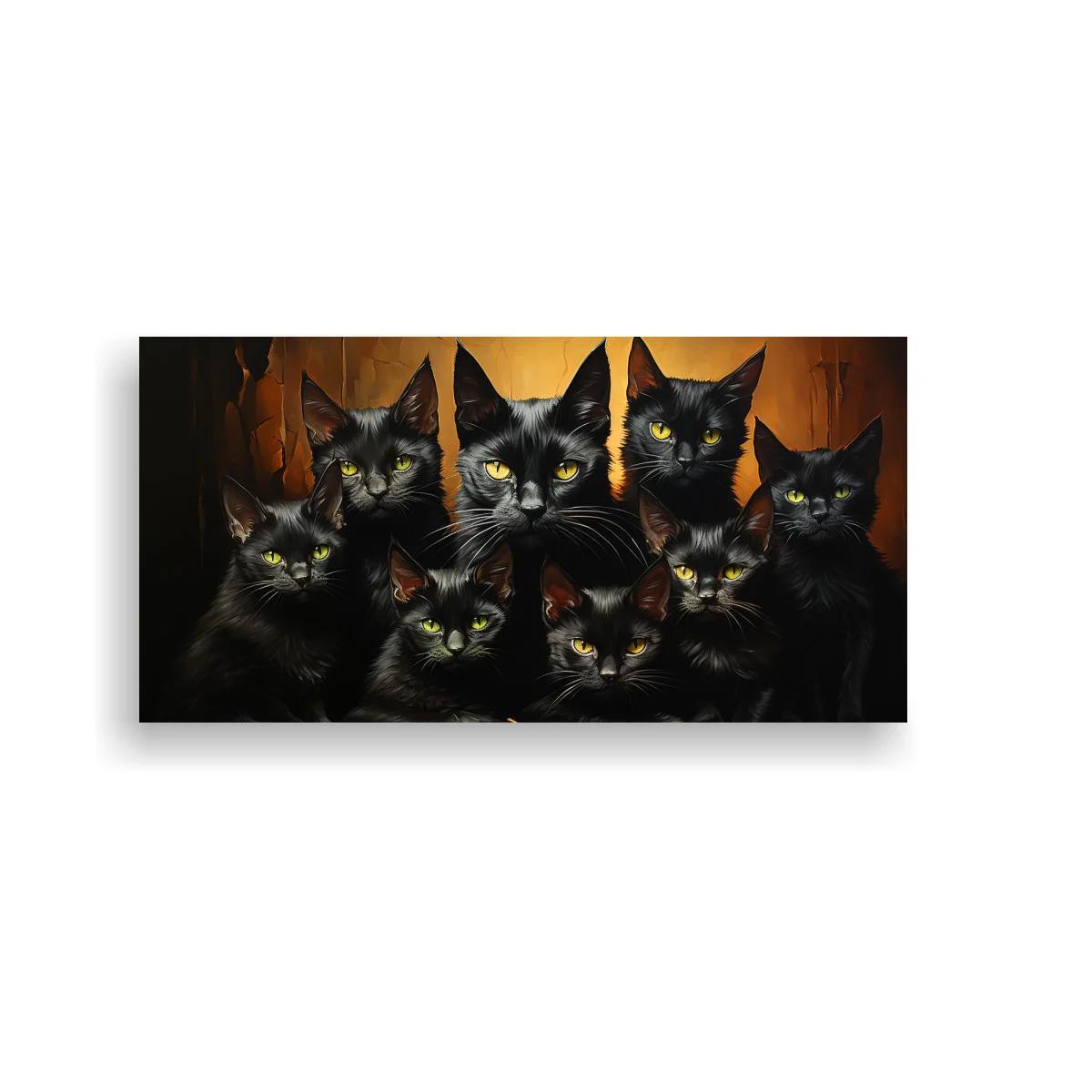 Cuadro grupo de gatos negros con bigotes blancos