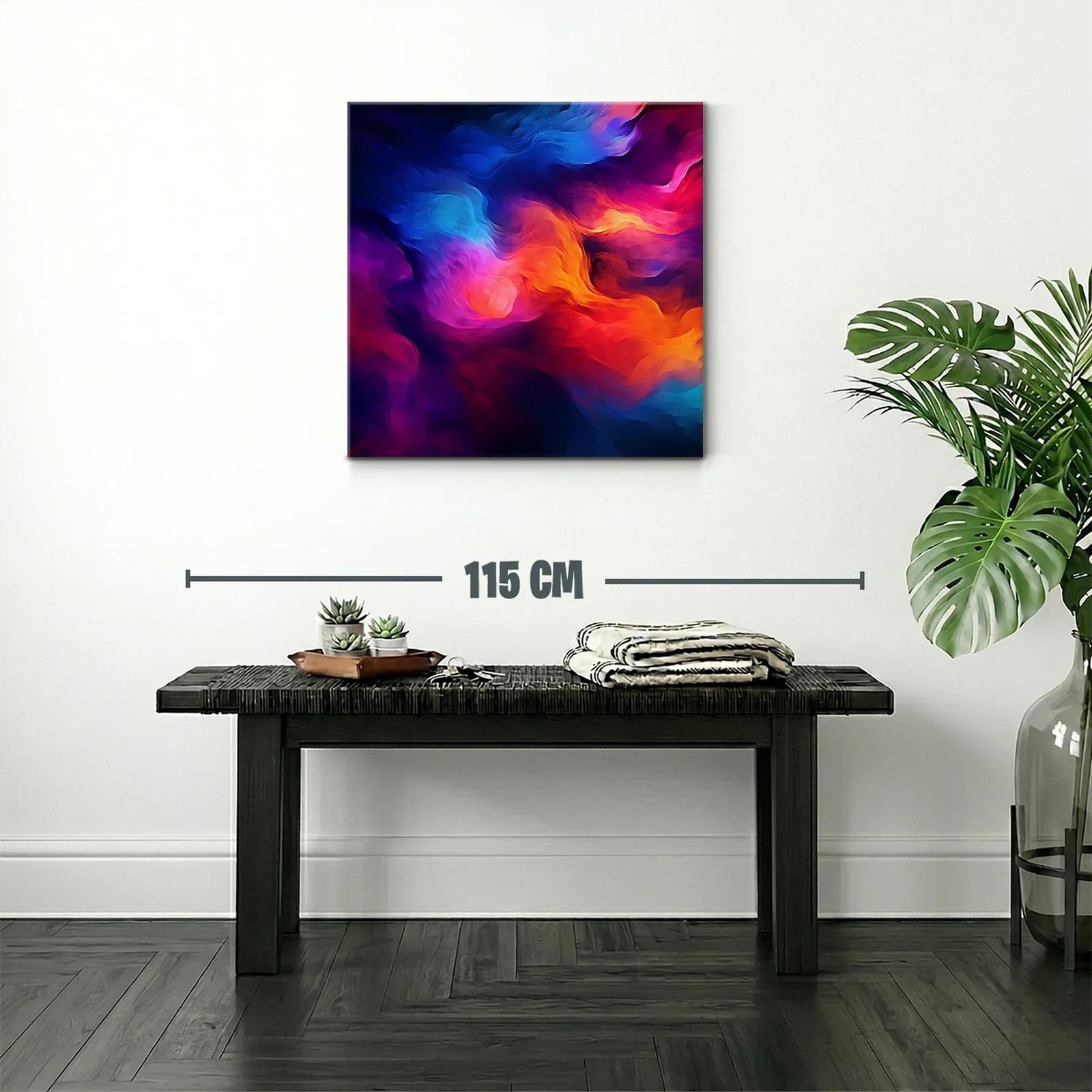 Cuadro abstracto con vibrantes tonos cálidos y fríos en movimiento — miniatura 2