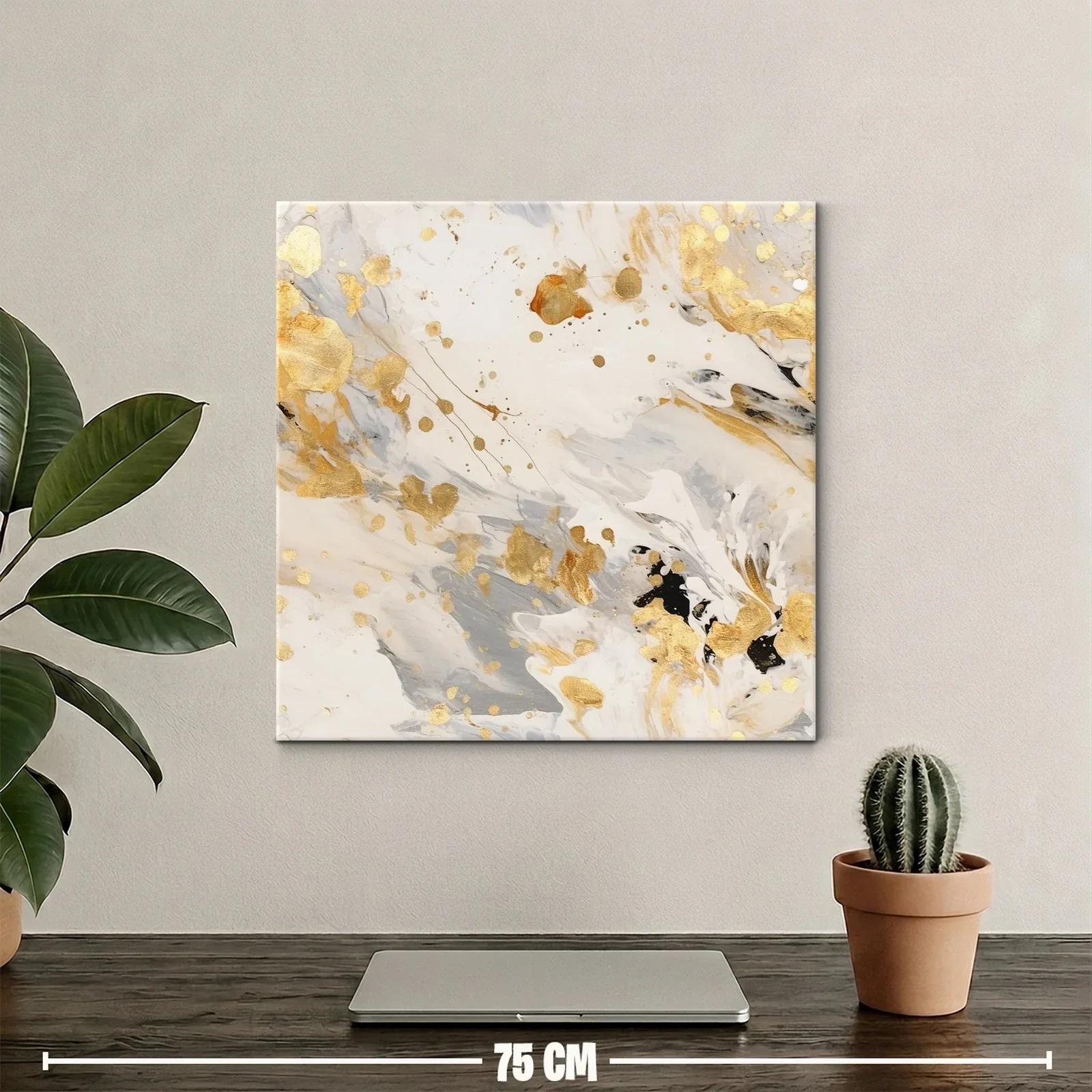 Cuadro abstracto con toques dorados y paleta neutra elegante — miniatura 2